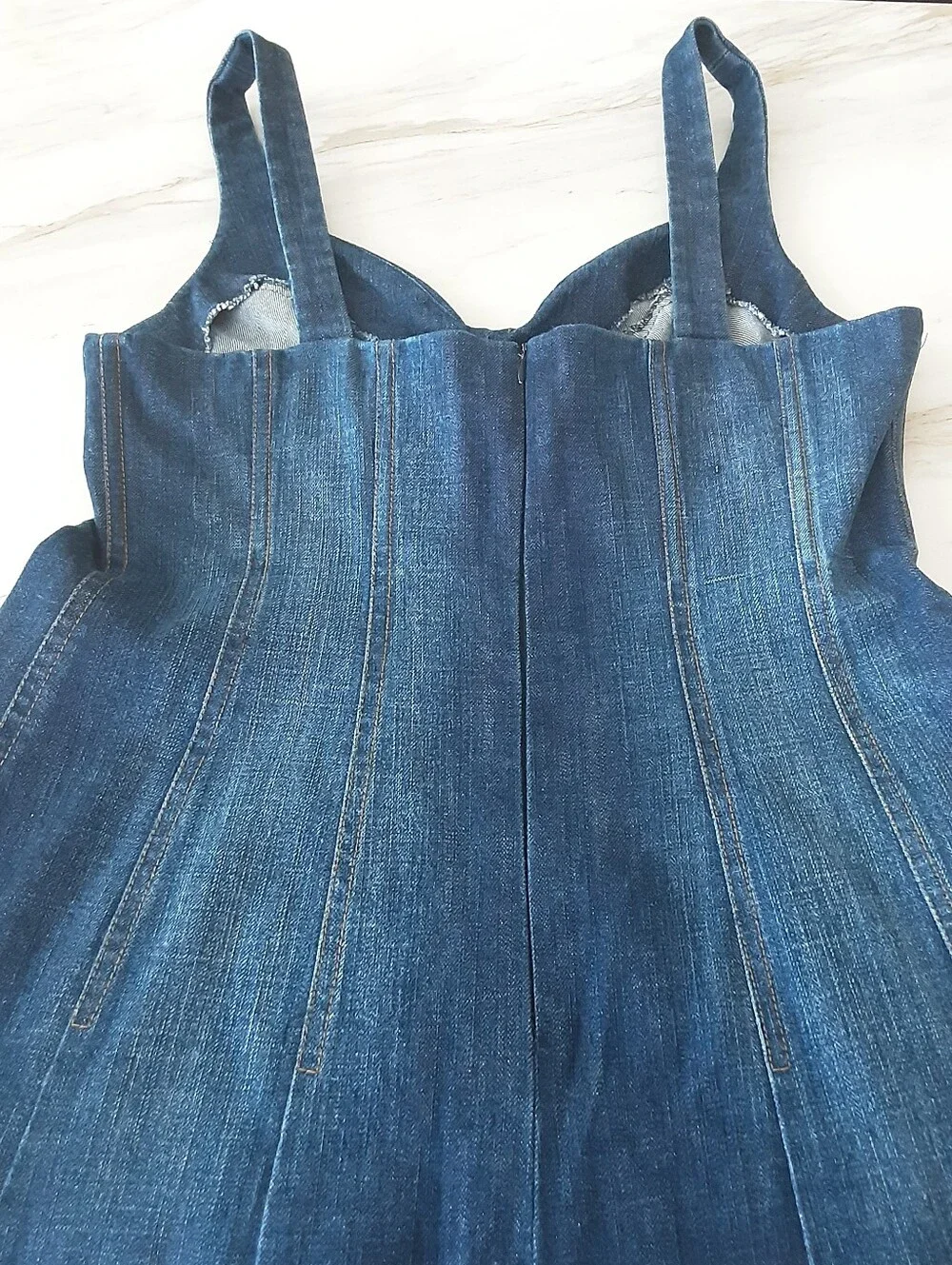 Heavy Dark Wash Denim Fit-N-Flare Structured Sweetheart Bust Dress Sz 10 - NWOT - Picture 5 of 9